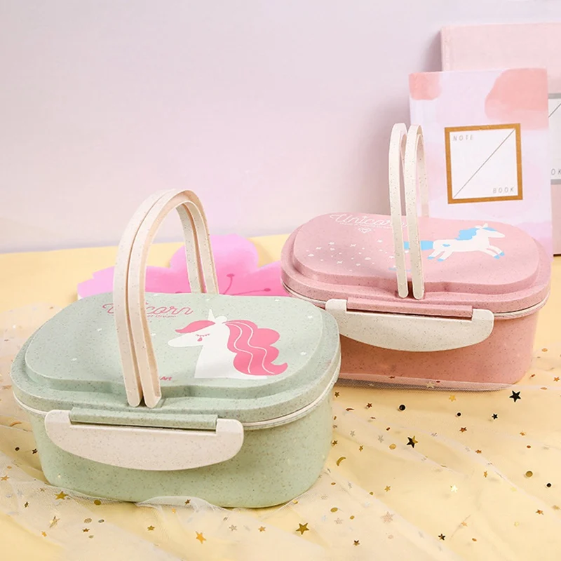 

Portable Cute Unicorn Lunch Box BPA Free Wheat Straw Storage 2 Layers Adult Student Bento Boxes Food Container Microwave