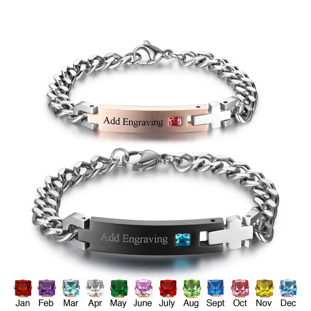 Customized Birthstone Name Id Bracelets Bangles Stainless Steel Love Customized Birthstone Name Id Bracelets Bangles Stainless Steel Love For Her King His Queen Ba101977