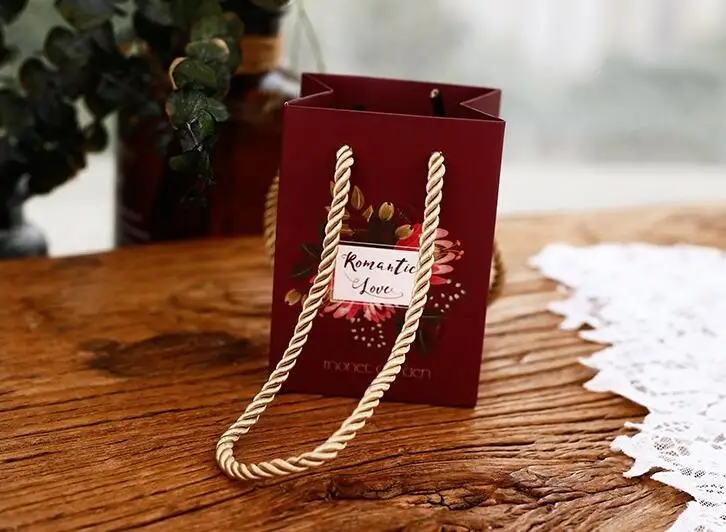 30 шт. Бургундия Романтическая любовь цветочный свадебный подарок сумки ручная бумажная сумка для хранения подарочная коробка/конфетная коробка