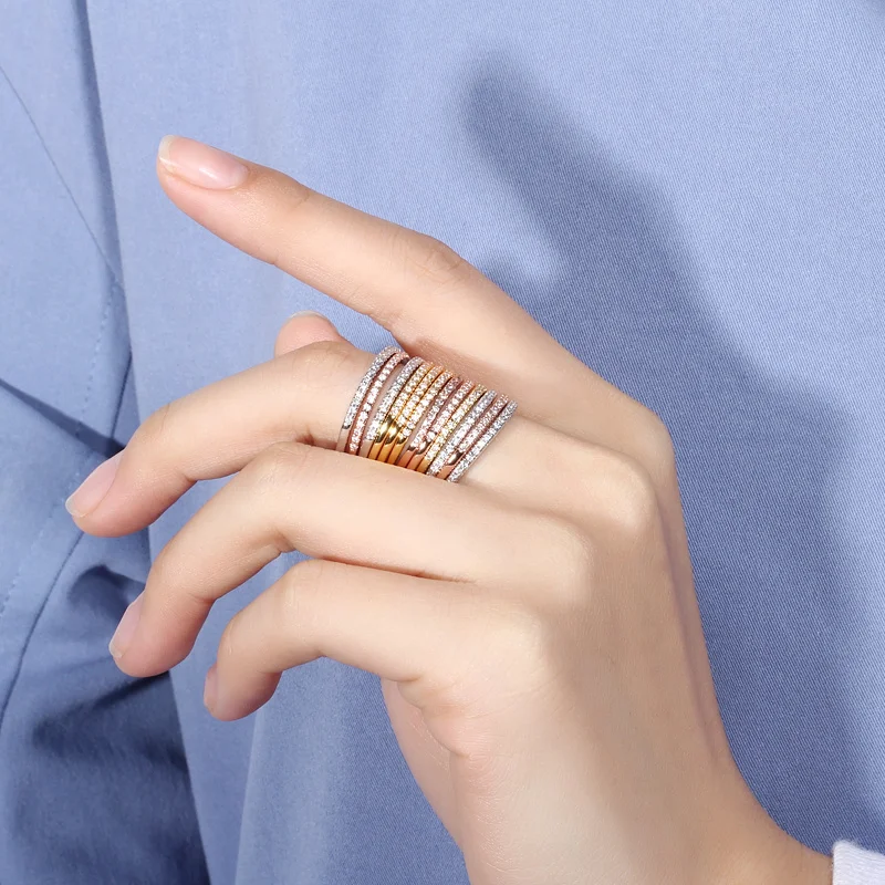 CWWZircons 3 шт. Смешанные цвета женские камни CZ, обручальные кольца, набор из 3 предметов, розовое золото, модное кольцо известного бренда, ювелирные изделия R093