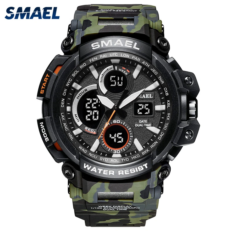 

SMAEL Camouflage Watch Sports Men Military Alarm Chronograph Waterproof Watch Man Date LED Back Light Digital Wristwatches 1708