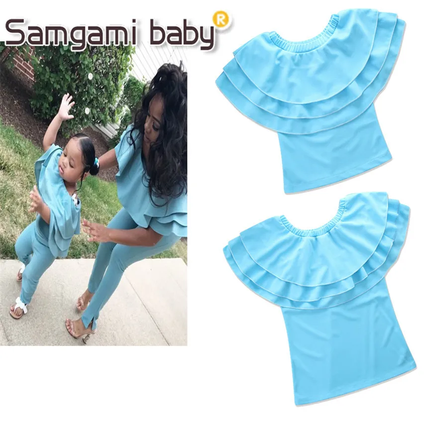 SAMGAMI BABY Summer Girls Clothes Sleeveless Sky Blue Tops Parent Child Outfit Mother and Daughter Family Matching Tee | Мать и ребенок