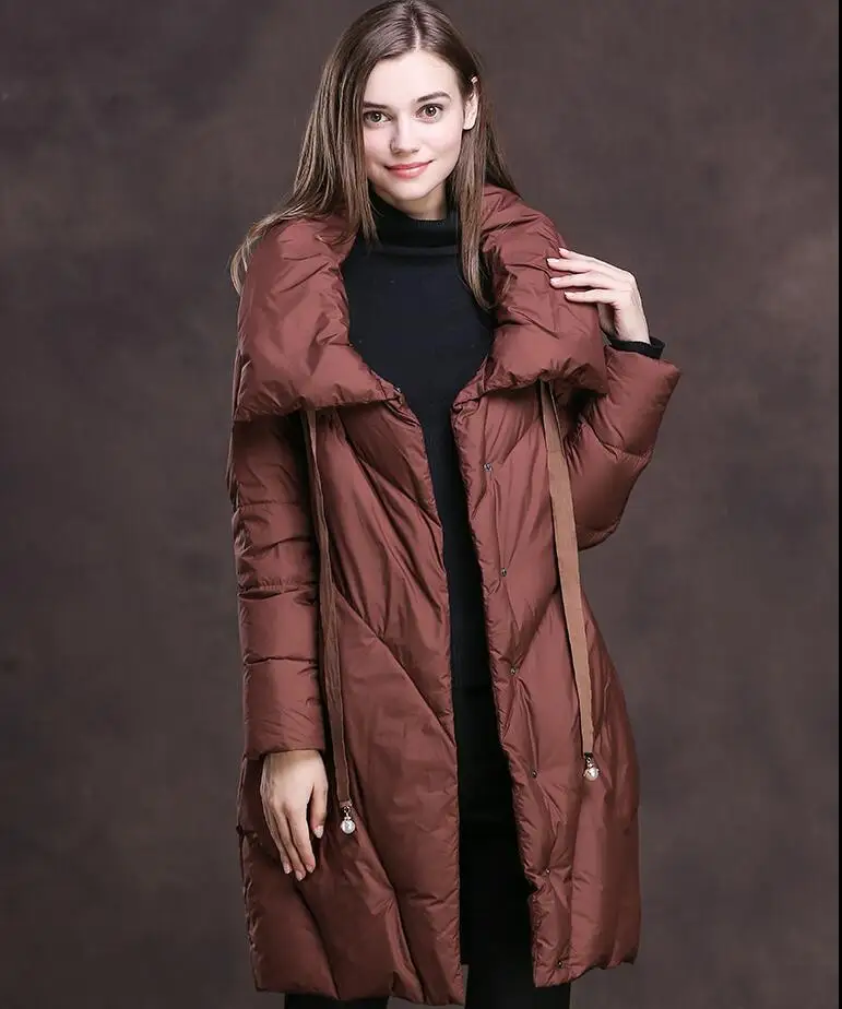 2018 New Winter Coat Womens White Duck Down Jacket Medium Long Womens Down Jacket and Coat Big collar Stand collar lapels