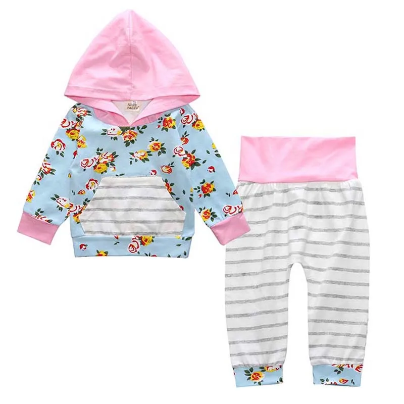 FASHION 2018 baby hooded coat tops+pants 2PCS bebes infant clothes set baby girl floral set autumn newborn baby boy outfits