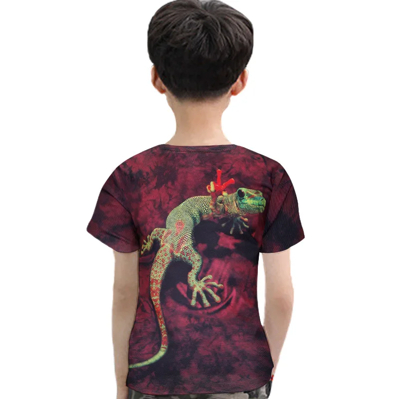 Детская одежда футболка с 3D-принтом ящерицы Модная Повседневная летняя футболка с короткими рукавами для маленьких мальчиков Новинка года, Детская рубашка с круглым вырезом
