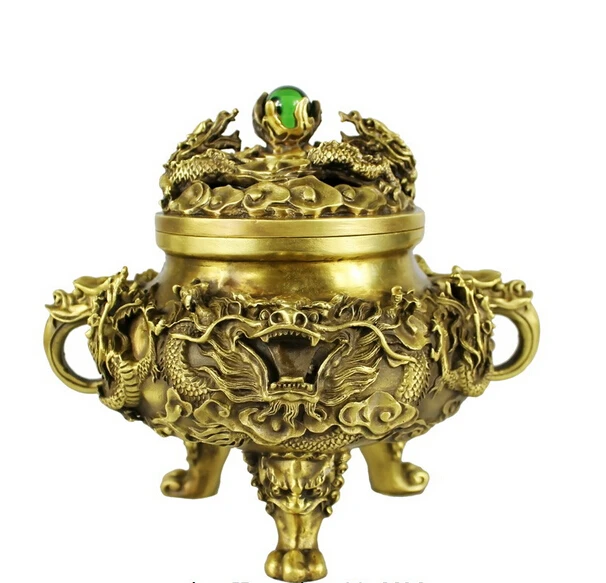 

Collectible bronze lion statue S0836 Chinese brass Copper Refined Myth Dragon Zodiac Play Bead incense burner censer (B0413)