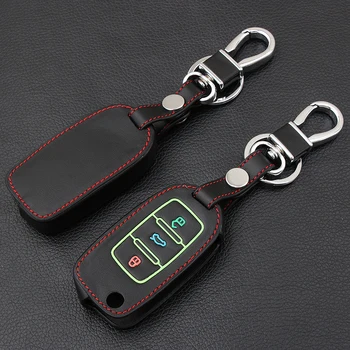 

Luminous Leather Flip Car Key Case for VW Volkswagen Polo Golf Passat Beetle Caddy T5 Up Eos Tiguan Seat Skoda Remote Fob Cover