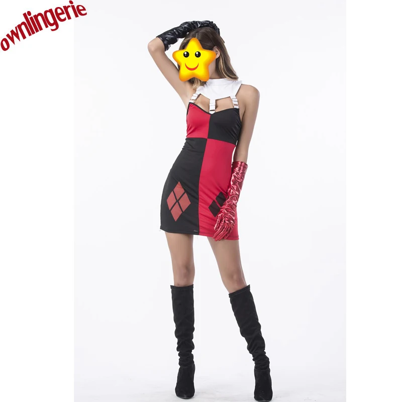 

Ladies movie Suicide Squad Harley Quinn female clown full printing dress for halloween