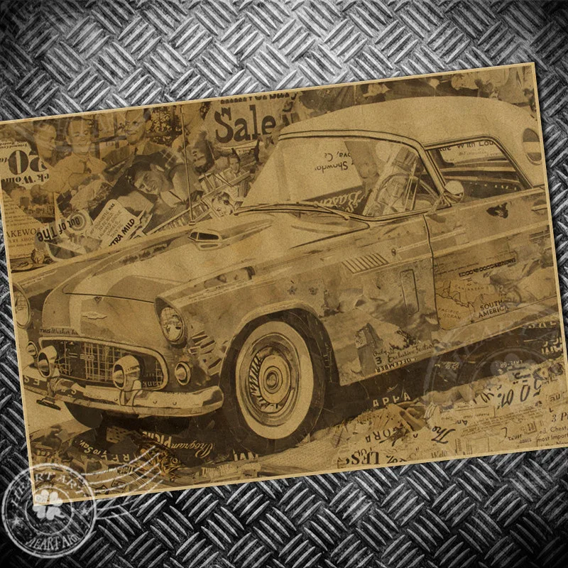 

USA Classic Car Route 66 Vintage poster HD Print Picture Antique Wall Art Sticker HD krafts paper painting