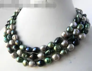 

50 '' 9mm Black Green Gray Freshwater Baroque Pearl Necklace>>> women jewerly Free shipping