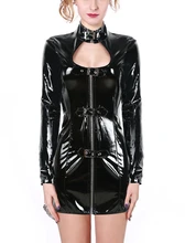 2016 Plus Size Black PVC Dress Latex Sexy Body Shaper Punk Dress Cool Bodycon PU Leather Woman Bondage Clubwear Clothes