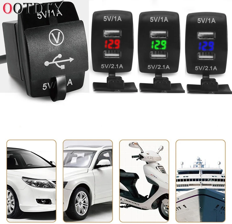 

OOTDTY 12V/24V 3.1A Car Motorcycle Dual USB LED Charger Socket Voltage Voltmeter Panel Drop Ship