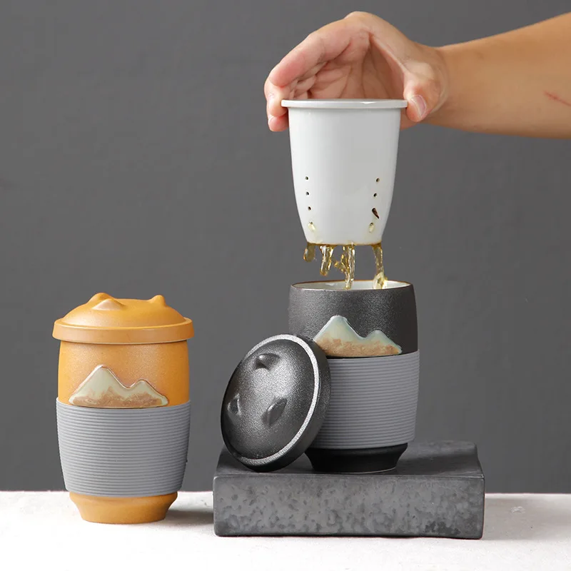 Retro mug ceramic filter tea separation filter office tea portable