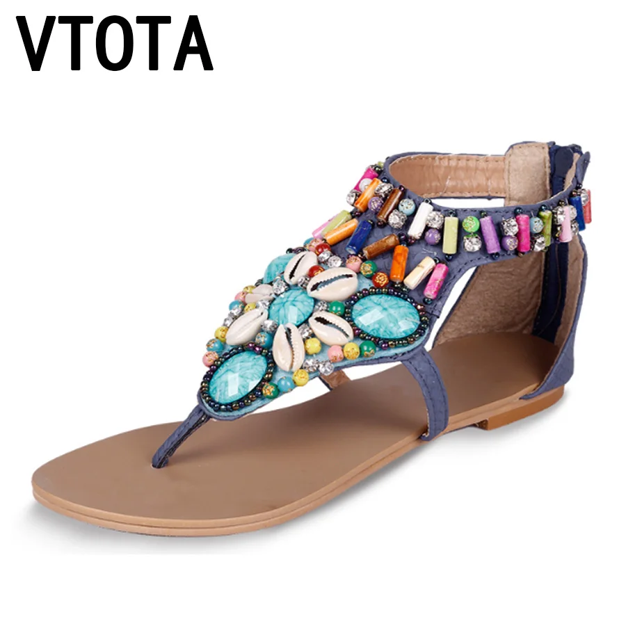 

VTOTA Women Sandals Open Toes Summer Flat Casual Bohemia Beach Sandals Ethnic Crystal Sandals Women Shoes Sandalia Mujer H12