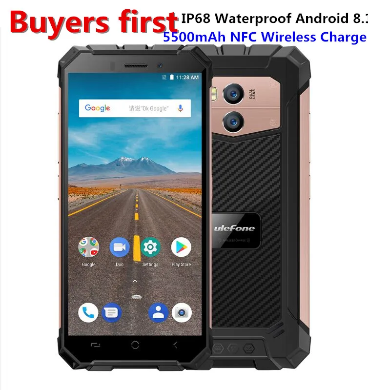 

Uelfone ARMOR X Waterproof IP68 Smartphone 5.5" HD MTK6739 Quad Core Android 8.1 RAM 2GB ROM 16GB 13MP NFC 5500mAh mobile Phone