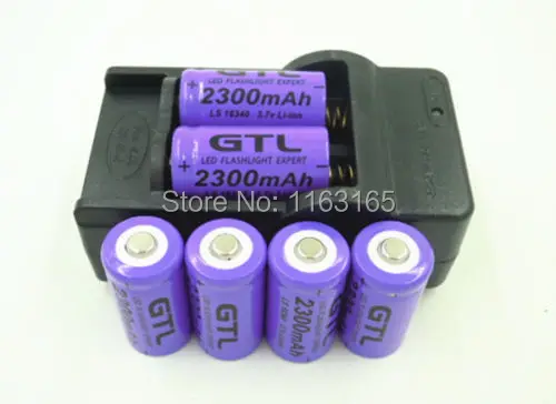 Vente 6x2300 mAh 16340 CR123A batterie Li ion Rechargeable violet pour lampe de poche LED + chargeur de voyage