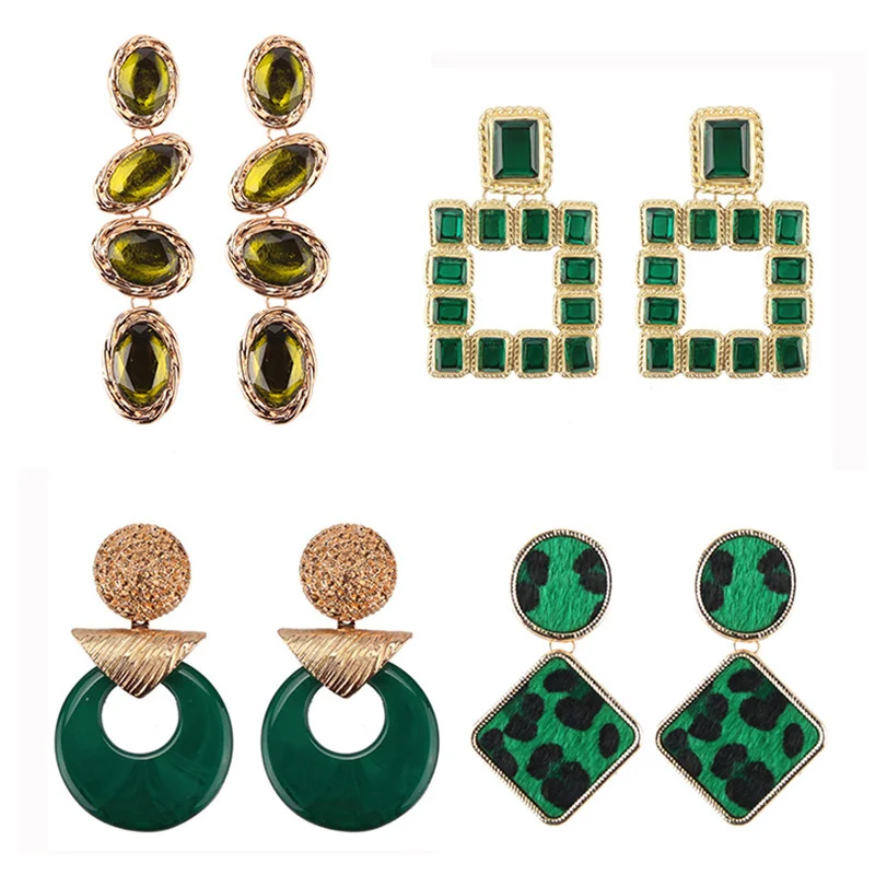 

Miwens 24 Designs Green Color Crystal Resin Metal Drop Dangle Earrings Women Party Statement New Wholesale Handmade Jewelry A193
