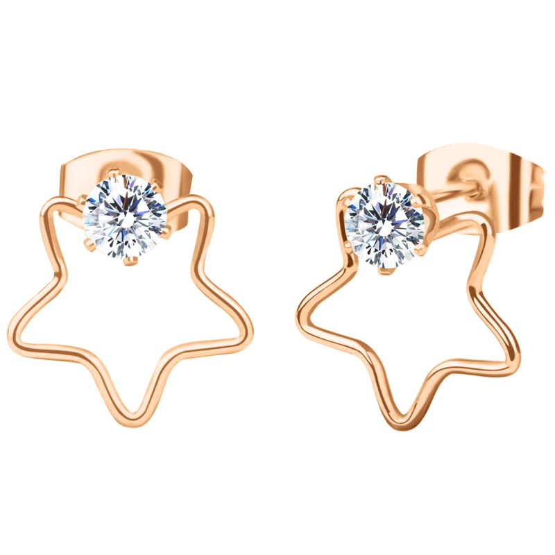 Korean Male Stainless Steel Stud Earring Fashion Luxury CZ Earrings Christmas Gold Rose Gold Silver Star Earings For Girls Gift  (2)