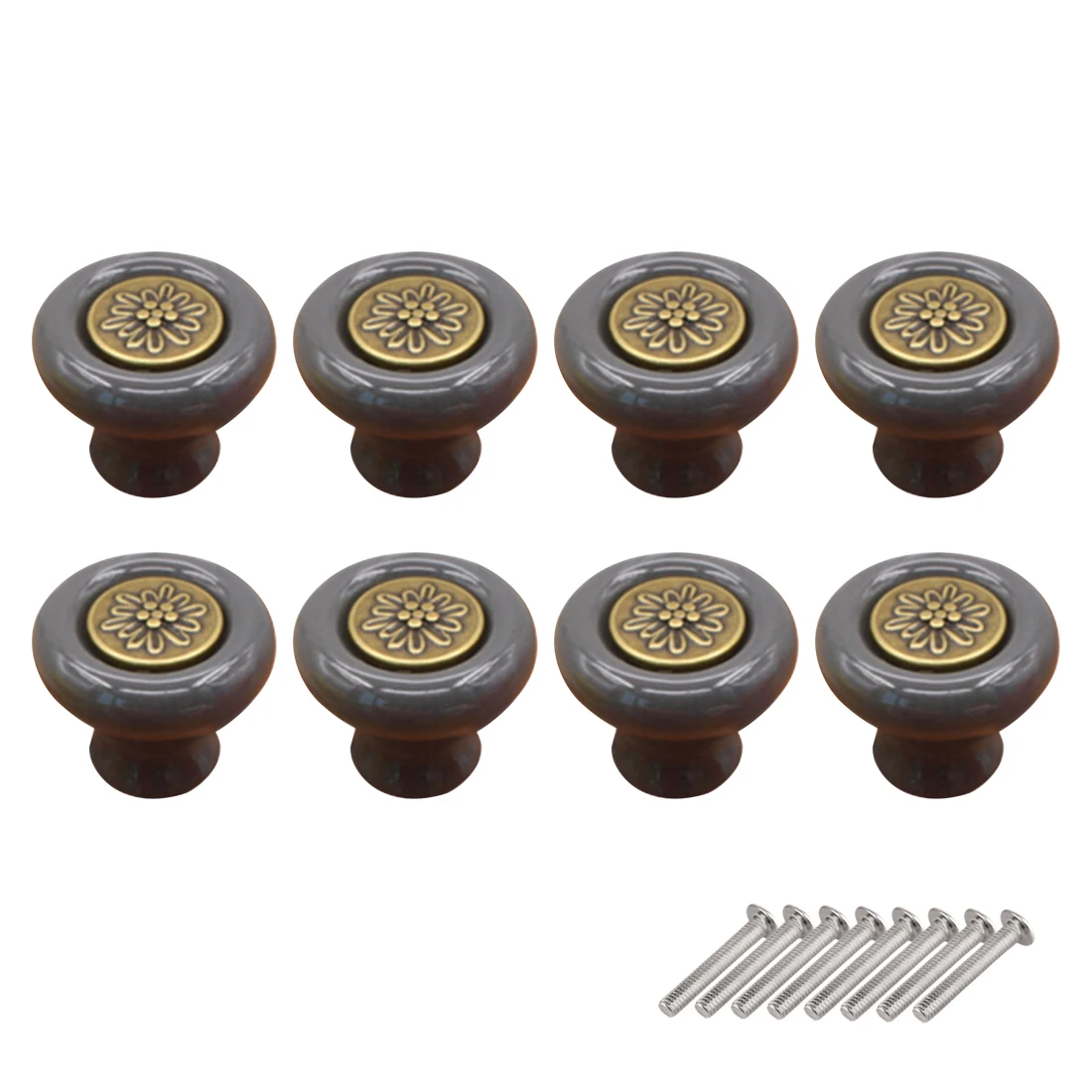 

8 pcs Set Bronze Engraving Round Ceramic Furniture Handles Creative Doorknob for Cabinet Drawer Wardrobe Door - Coffee Cyan