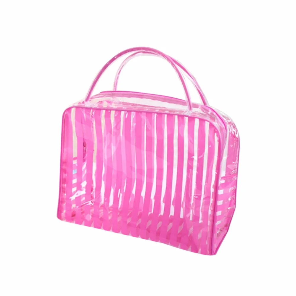  ZTBBAO PVC Zipper Cosmetic Bag Fashion Transparent Stripe Portable Waterproof Makeup Tool Storage L