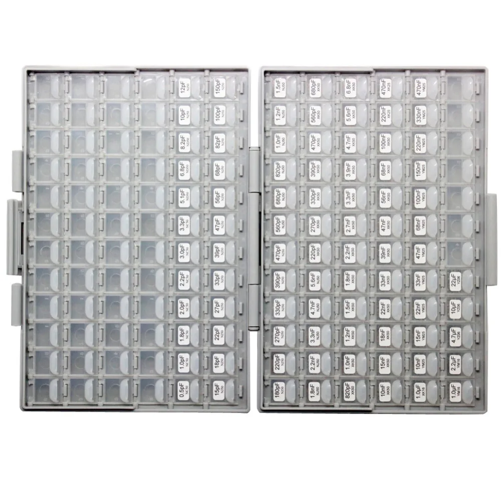 AideTek SMD 1206 커패시터 박스 키트 최대 22uF 89V x 50pcs X7R NPO 분산 모듬 커패시터 정리 스토리지 C1250