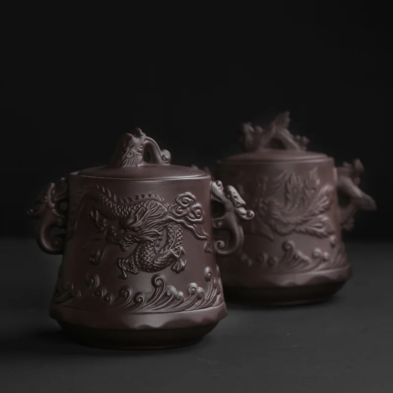 

Dragon and Phoenix, purple sand tea pot, Yixing purple sand Dahongpao handmade raw ore, Puer tea cans, sealed tea cans.