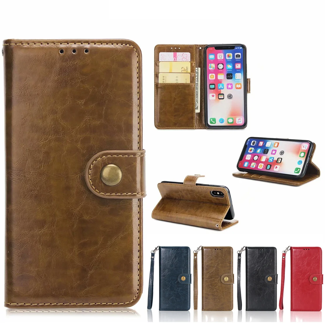 

Luxury case for iPhone 8 7 6S 6 Plus X XS 5S 5 SE Flip coque Wallet Full Leather PU Cover Rope Shell Bag Dull Holder Phone Funda