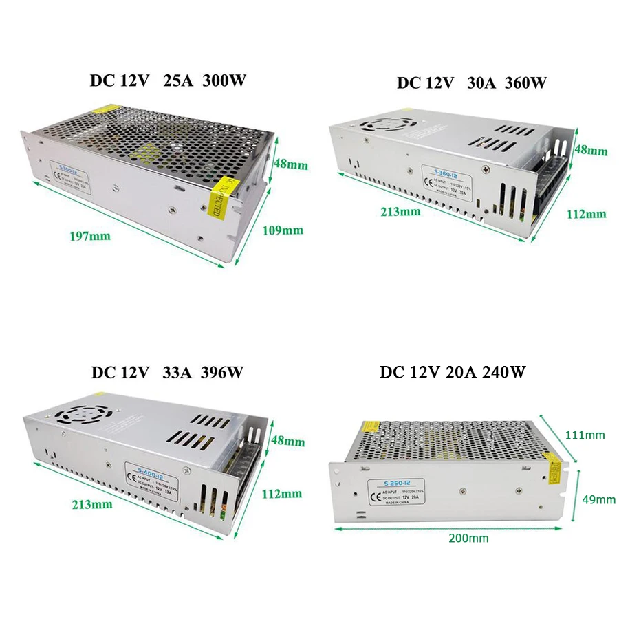 Светодиодный Питание светодиодные полосы Трансформеры DC12V Свет переключения Мощность драйвер 8.5A 12.5A 16.5A 20A 25A 30A 33A 42A