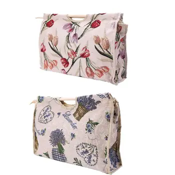 

Woven Fabric Storage Bag Wood Handle Handle Knitting Bag Yarn Knitting Needles Sewing Tools storage bag