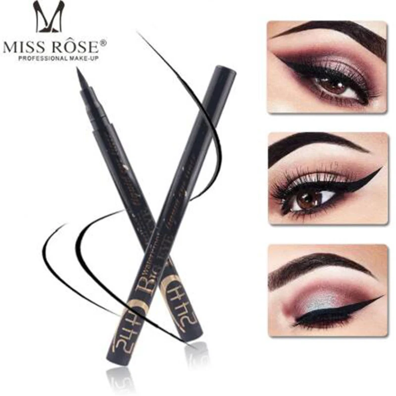 MISS ROSE eyeliner black hot silver tube eyeliner pen single color box waterproof durable MISS ROSE eyeliner black hot silver tube eyeliner pen single color box waterproof durable