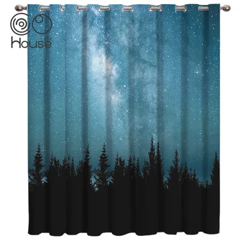 

CoCoHouse Starry Sky Nebula Room Curtains Large Window Living Room Decor Bathroom Bedroom Kitchen Drapes Decor Swag Kids Wind