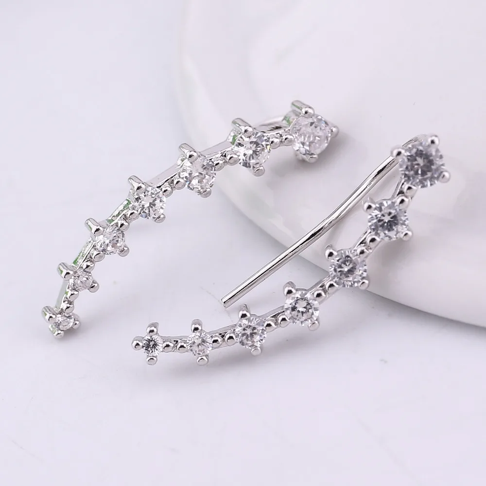 JAVAONLY Four Prong Setting CZ Crystal White Dipper Hook Stud Earrings