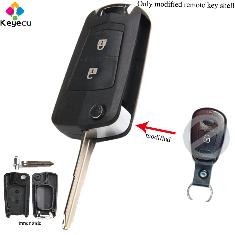 

KEYECU Replacement Modified Flip Remote Car Key Shell Case Housing - 2 Buttons & Uncut Blade - FOB for Hyundai Elantra Santa Fe