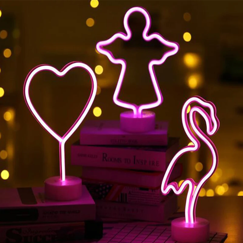 

Neon Night Light Table Night Lamp Flamingo Angel Heart Light LED Gift Light Indoor for Home/Wedding/Party/Festival Decoration