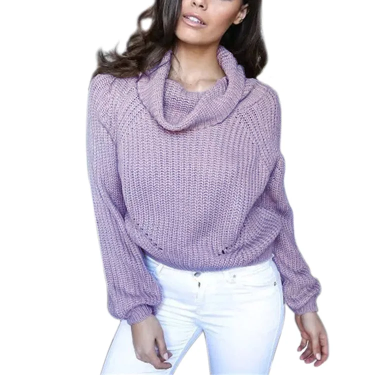 LOGAMI Turtleneck Women Sweaters Pullovers Autumn Winter Loose Knitting Sexy Short Pullover Jumper New Arrival Sweaters