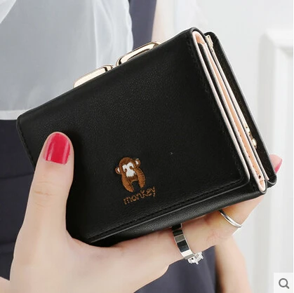 Новое поступление женский бумажник кошелек короткий дизайн простой мини тонкий студенческий зажим для денег кошелек клатч - Цвет: Черный