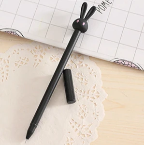 Милые офисные принадлежности канцелярские принадлежности Kawaii ручка длинные уши кроликов Мультфильм Пластиковая гелевая ручка с креативным дизайном для девочек студенческий подарок - Цвет: Black