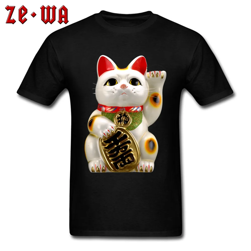 Мужская футболка из хлопчатобумажной ткани с 3D принтом Lucky Cat черная Подарочная