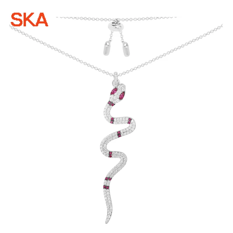 

SKA Adjustable Snake Shape Pendant Necklaces For Women Inlaid Zircon Fine Jewelry 925 Sterling Silver Women's Necklace AC3908XKR
