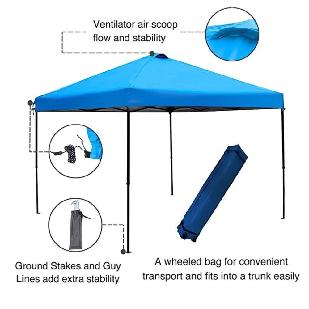 10X10 футов Открытый всплывающий навес портативный складной навес мгновенное укрытие с сумка с колесиками три цвета - Цвет: Blue