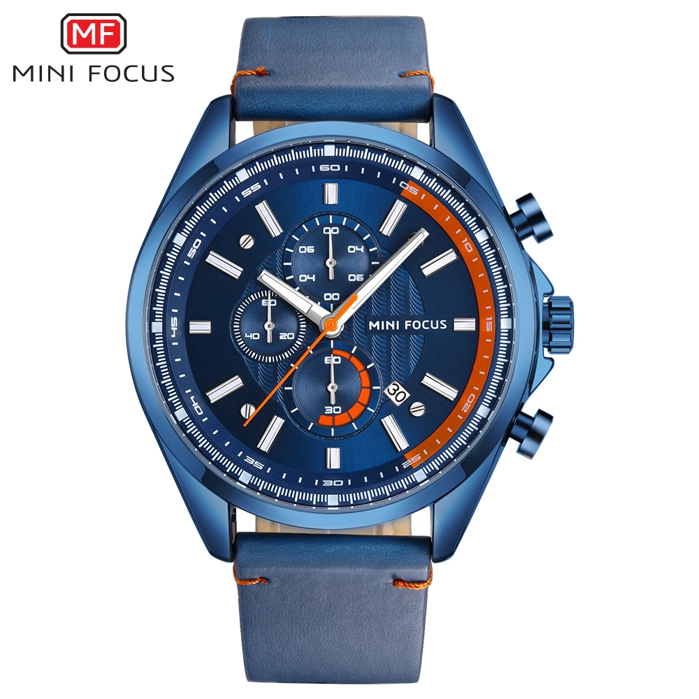 

MINI FOCUS Original Luxury Brand Leather strap Quartz Watch Men Calendar Clock Sports Military WristWatch Relogio Masculino