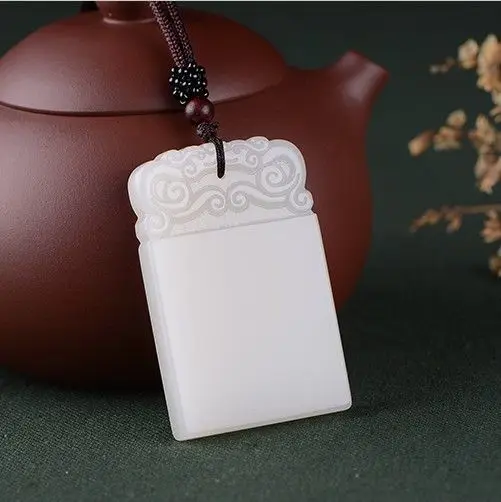 

Natural White Hand-carved Chinese Hetian White stone Two dragons Pendant + Rope