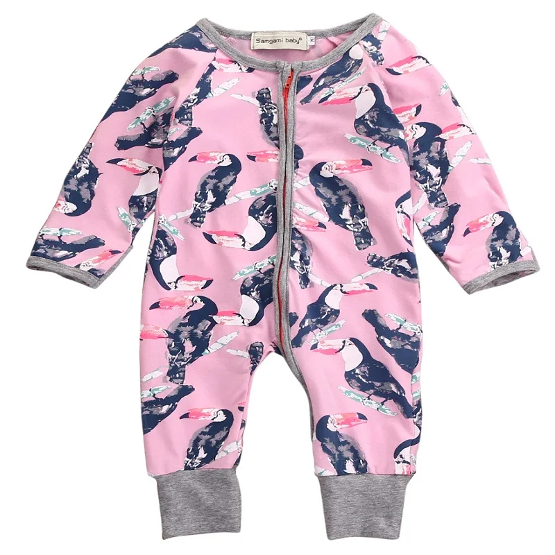 Newborn Baby boys girls Parrot Zipper Up Rompers Infant Babies Boy Girl Cute Cotton Romper one-pieces Outfits Kids Clothing cute black jumpsuits outfits clothing baby kid boy girl wings newborn toddler child infant kids boys girls clothes romper 0 18m