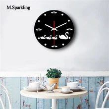 

M.Sparkling decorative wall clock cat and swan design creative wall clock acrylic living room large wall clocks home decoration