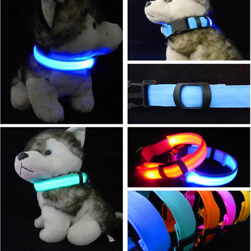 Нейлоновый светодиодный ошейник для собак, светильник для собак, ошейник для собак, ночная безопасность, мигающий, регулируемый, светится в темноте, товары для животных, светодиодный