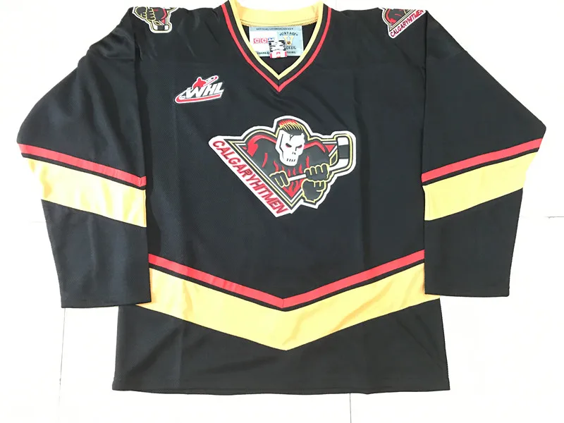 

CALGARY HITMEN WHL BLACK PREMIER Mens Hockey Jersey Embroidery Stitched any number and name Jerseys