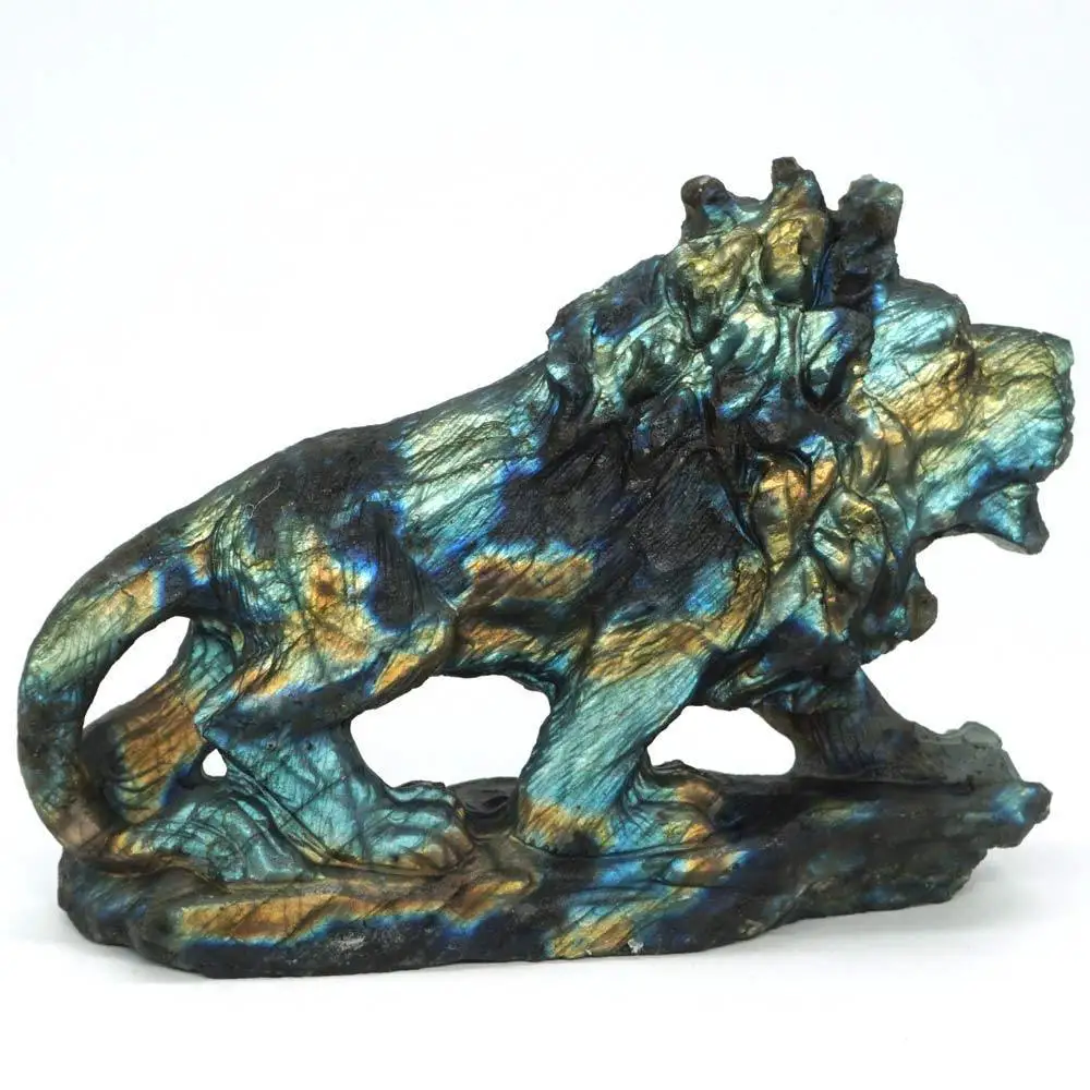 Lion Figurine Natural Gemstone Labradorite Carved Animal Statue Home Ornament | Дом и сад