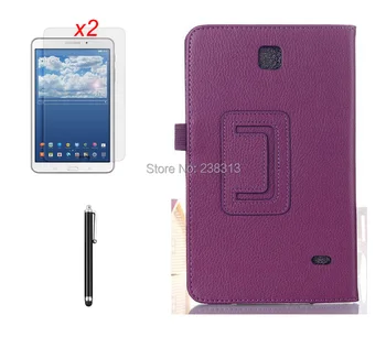 

Litchi Grain Folio Leather Skin Cover Case Stand +2* Clear Screen Protector + Stylus For Samsung Galaxy Tab 4 7.0 T230 T231 T235