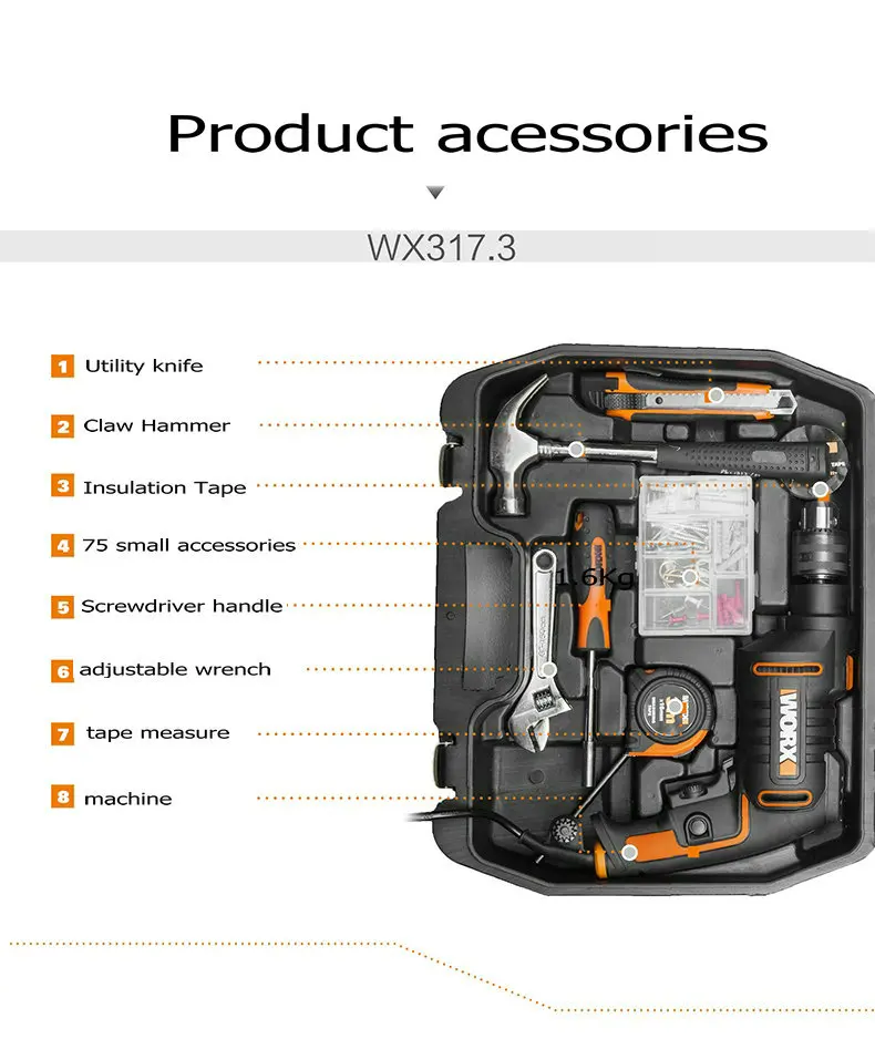 Новая портативная многофункциональная дрель WX317 220 V/600 W. Ручной Ударный дрель электрика инструмент с креплением и инструментами