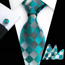 Новая мода проверяет плед цветочный галстук Для мужчин 8 см набор шелковых галстуков синий зеленый озеро синий, серый Свадебные галстук